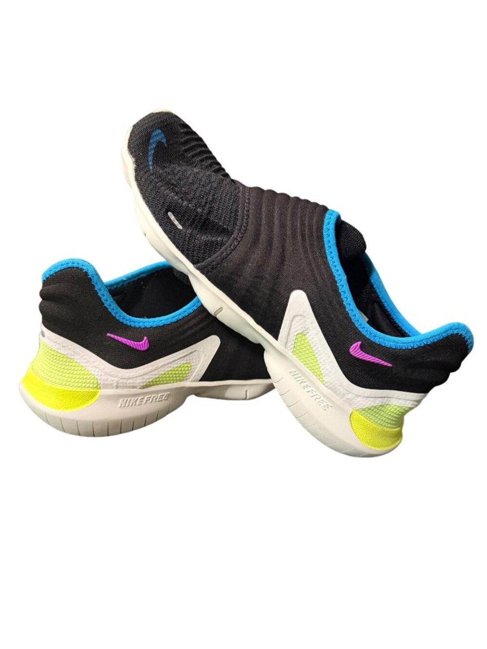 Nike Free Run 3.0 Slip-On Running Shoes Black Blue Yellow Size 9